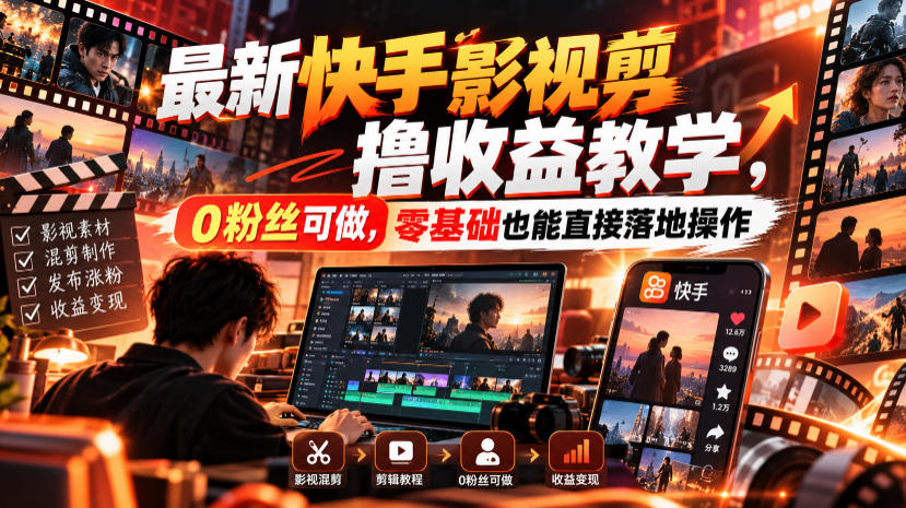 最新快手影视混剪撸收益教学，0粉丝可做，零基础也能直接落地操作-轻创星球网