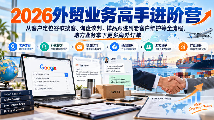 2026外贸业务高手进阶营，从客户定位谷歌搜客、询盘谈判、样品跟进到老客户维护等全流程，助力业务拿下更多海外订单-轻创星球网