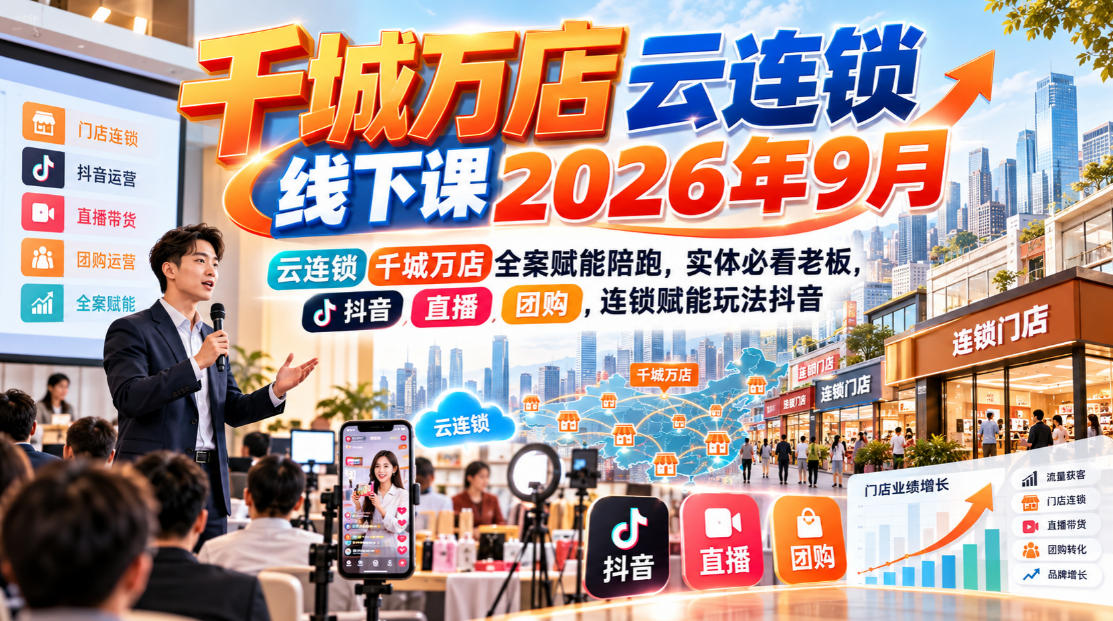 千城万店云连锁线下课2026年9月，云连锁千城万店全案赋能陪跑，实体必看老板，抖音，直播，团购，连锁赋能玩法抖音-轻创星球网