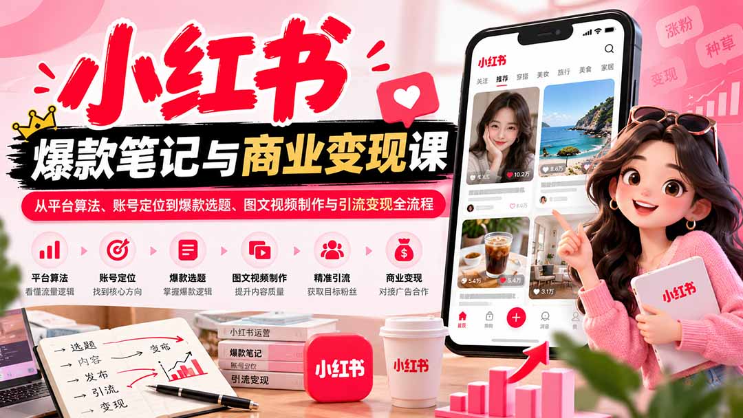 2026小红书爆款笔记与商业变现课：从平台算法、账号定位到爆款选题、图文视频制作与引流变现全流程-轻创星球网