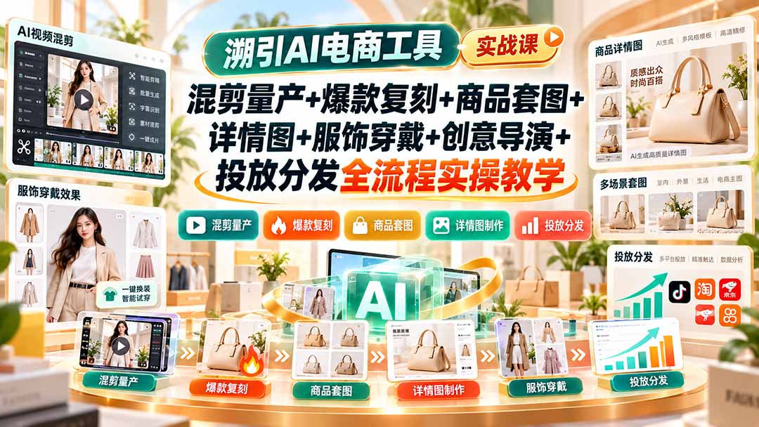 溯引AI电商工具实战课：混剪量产+爆款复刻+商品套图+详情图+服饰穿戴+创意导演+投放分发全流程实操教学-轻创星球网