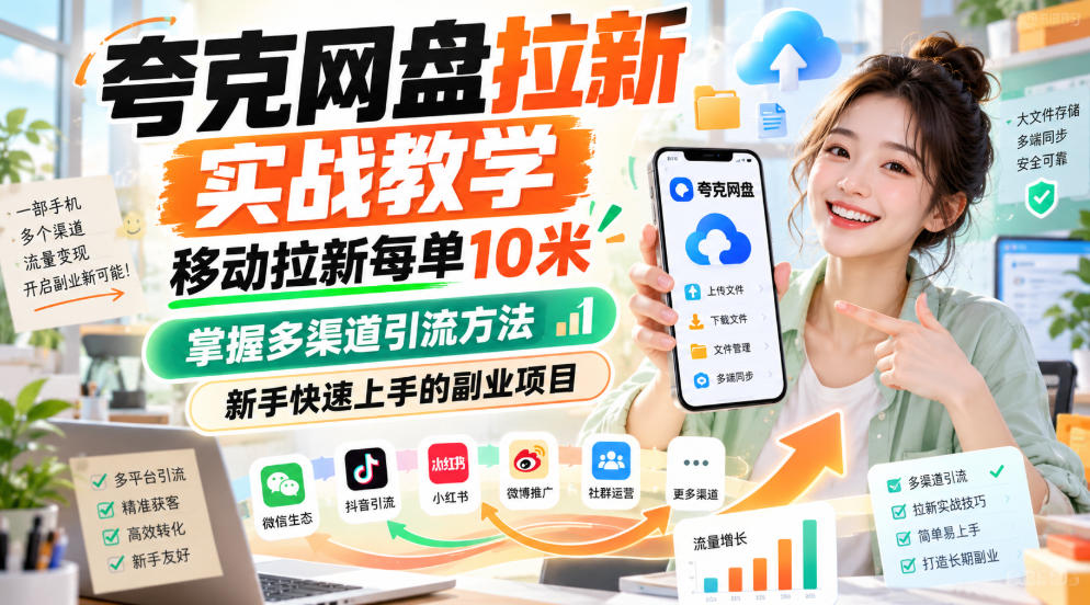 夸克网盘拉新实战教学，移动拉新每单10米，掌握多渠道引流方法，新手快速上手的副业项目(更新0929)-轻创星球网