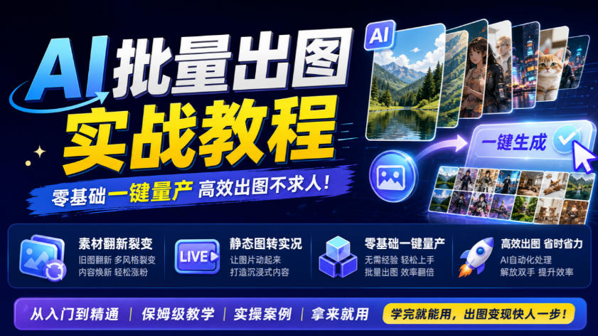 AI批量出图实战教程，素材翻新裂变，静态图转实况，零基础一键量产-轻创星球网