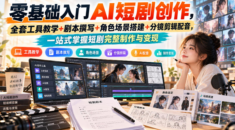 零基础入门AI短剧创作，全套工具教学+剧本撰写+角色场景搭建+分镜剪辑配音，一站式掌握短剧完整制作与变现-轻创星球网
