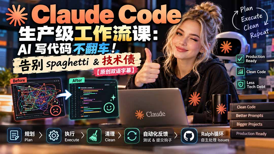 Claude Code 生产级工作流课：AI 写代码不翻车！告别 spaghetti & 技术债【原创双语字幕】-轻创星球网