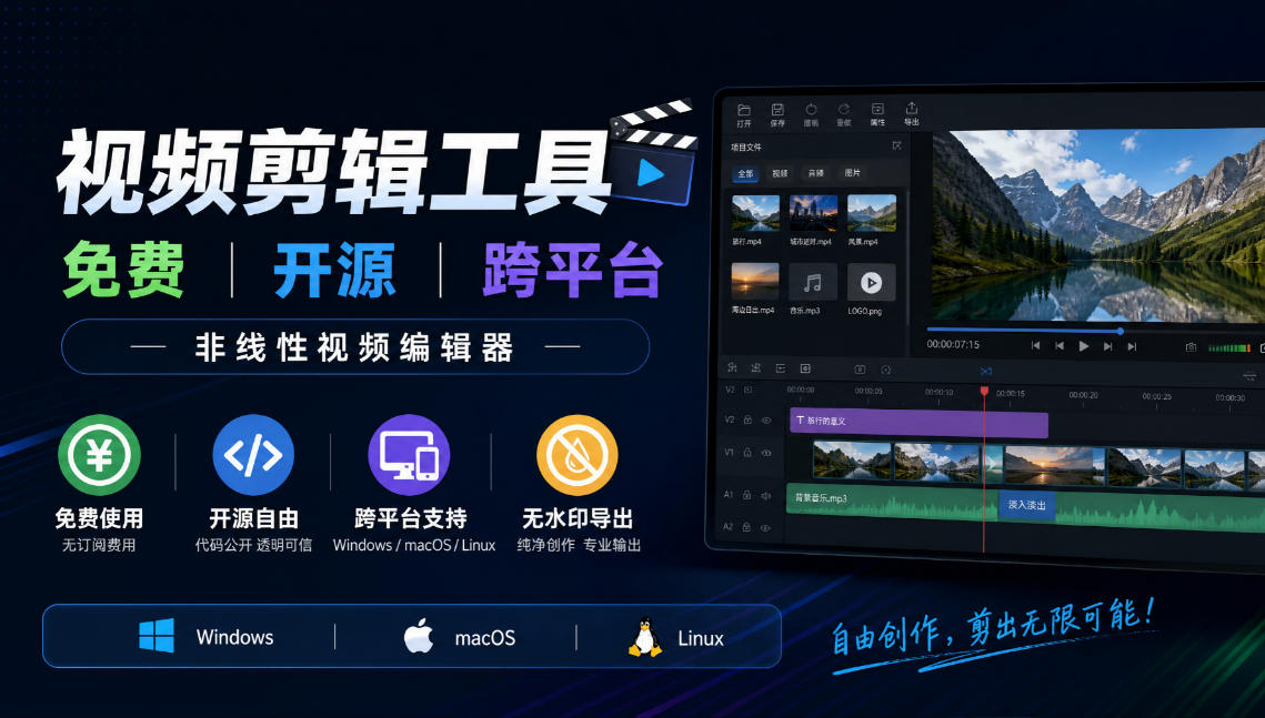 视频剪辑工具，免费、开源、跨平台，非线性视频编辑器，支持Windows、macOS、Linux，无水印、无订阅费用-轻创星球网
