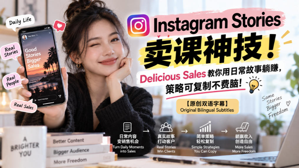 Instagram Stories卖课神技！Delicious Sales教你用日常故事躺賺，策略可复制不费脑！【原创双语字幕】-轻创星球网