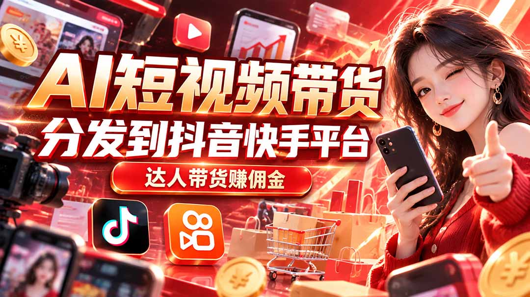 【AI短视频带货】分发到抖音快手平台，达人带货赚佣金-轻创星球网