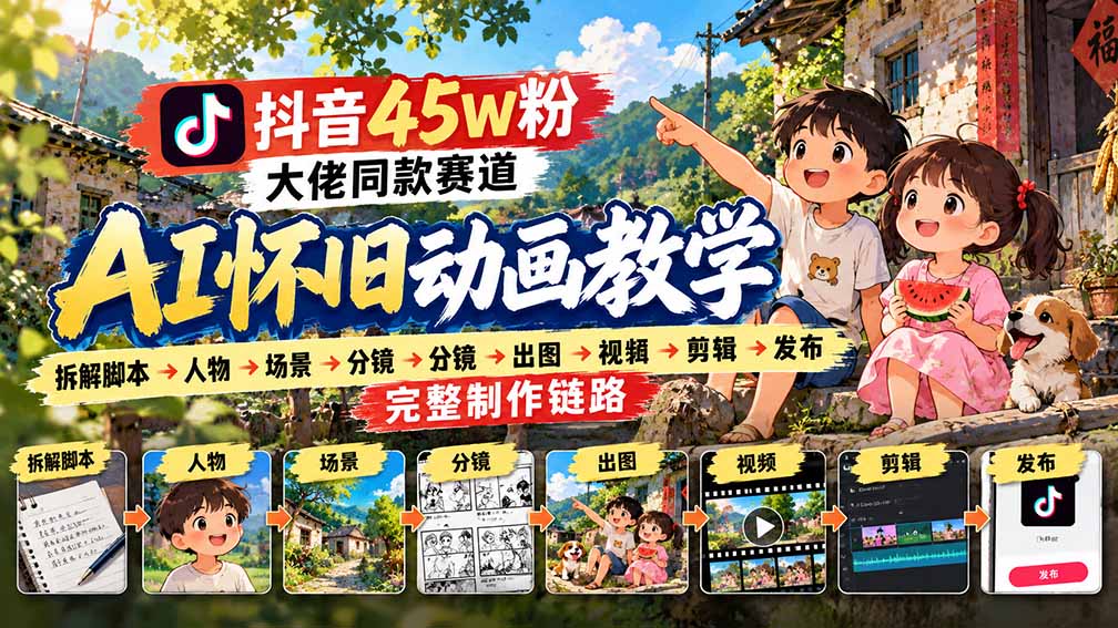 抖音45W粉大佬同款赛道AI怀旧动画教学：拆解脚本→人物→场景→分镜→出图→视频→剪辑→发布完整制作链路-轻创星球网