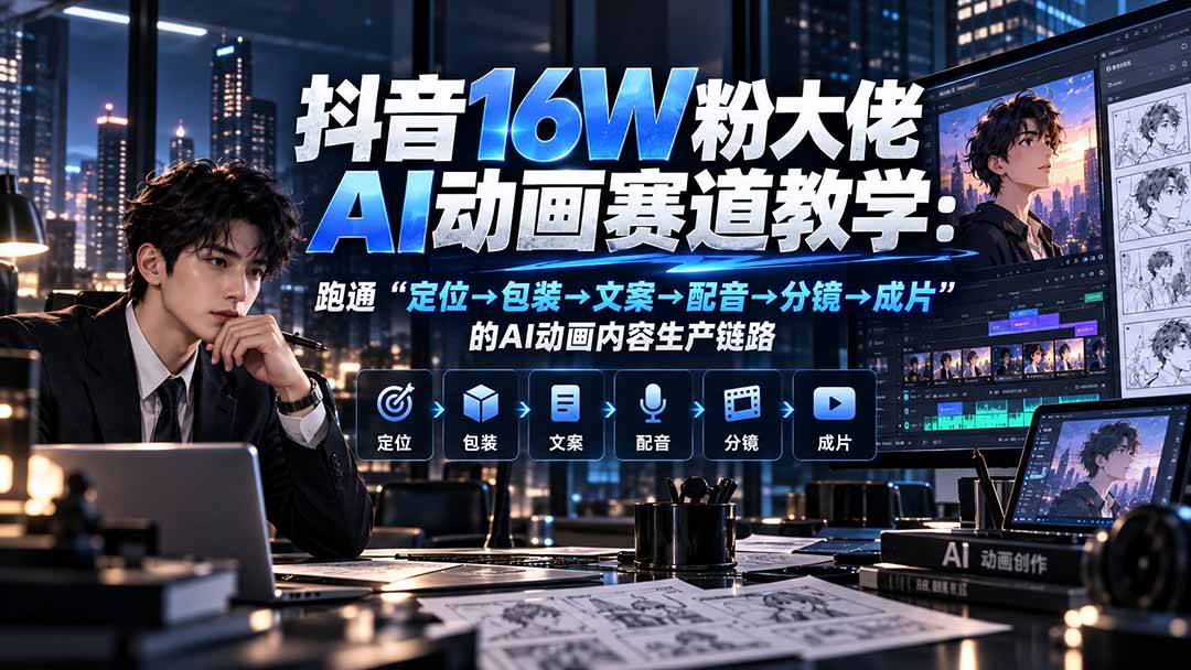抖音16W粉大佬规则门禁AI动画赛道教学：跑通“定位→包装→文案→配音→分镜→成片”的AI动画内容生产链路-轻创星球网