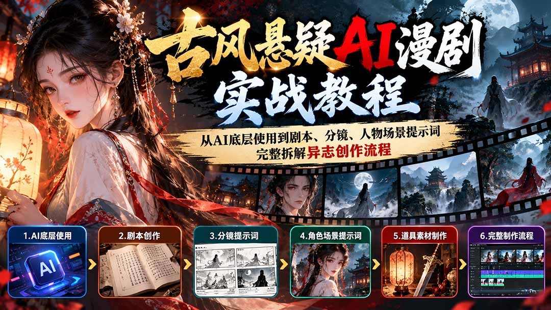 古风悬疑AI漫剧实战教程：从AI底层使用到剧本、分镜、人物场景提示词，完整拆解异志创作流程-轻创星球网