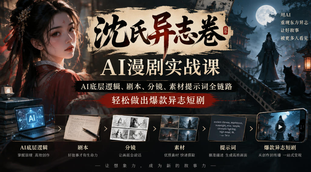 沈氏异志卷AI漫剧实战课｜AI底层逻辑、剧本、分镜、素材提示词全链路，轻松做出爆款异志短剧-轻创星球网