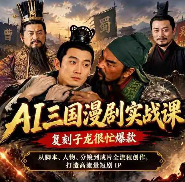 抖音14W粉博主同款AI三国漫剧实战课，复刻子龙很忙爆款，从脚本、人物、分镜到成片全流程创作，打造高流量短剧IP-轻创星球网