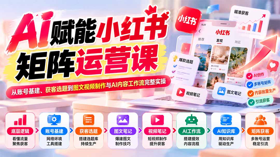AI赋能小红书矩阵运营课：从账号基建、获客选题到图文视频制作与AI内容工作流完整实操-轻创星球网