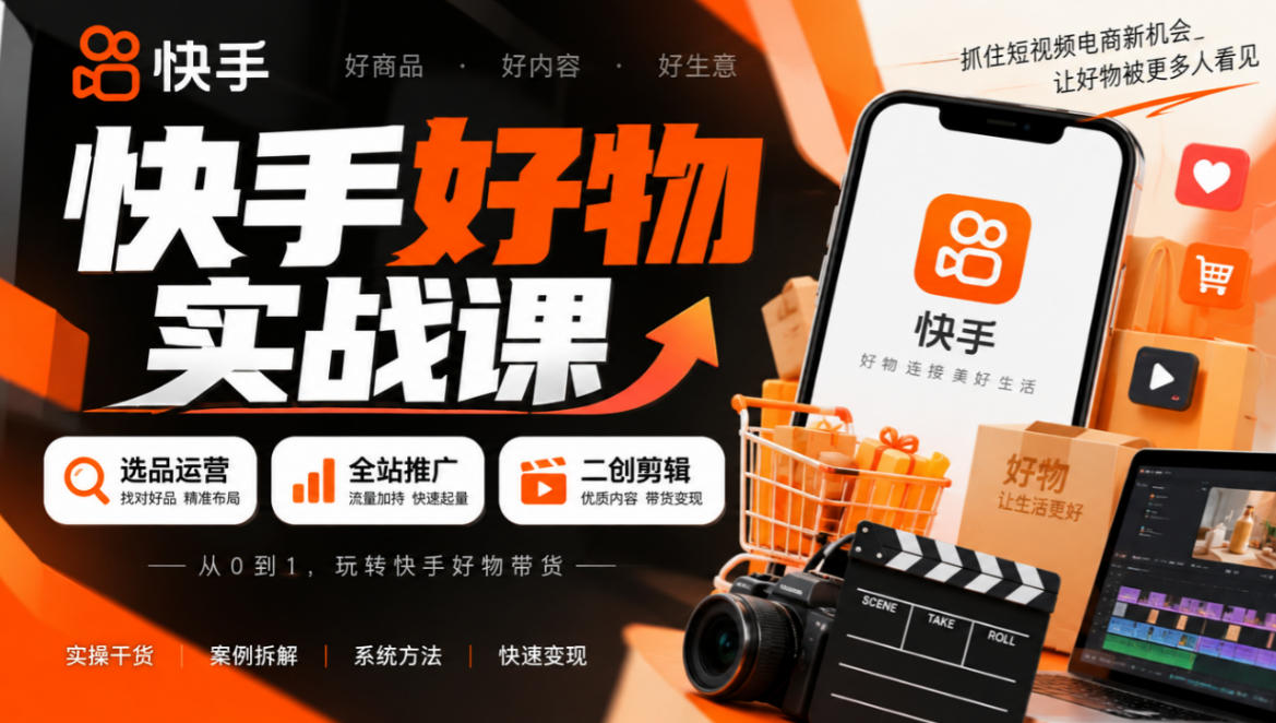 快手好物实战课|选品运营+全站推广+二创剪辑带货变现