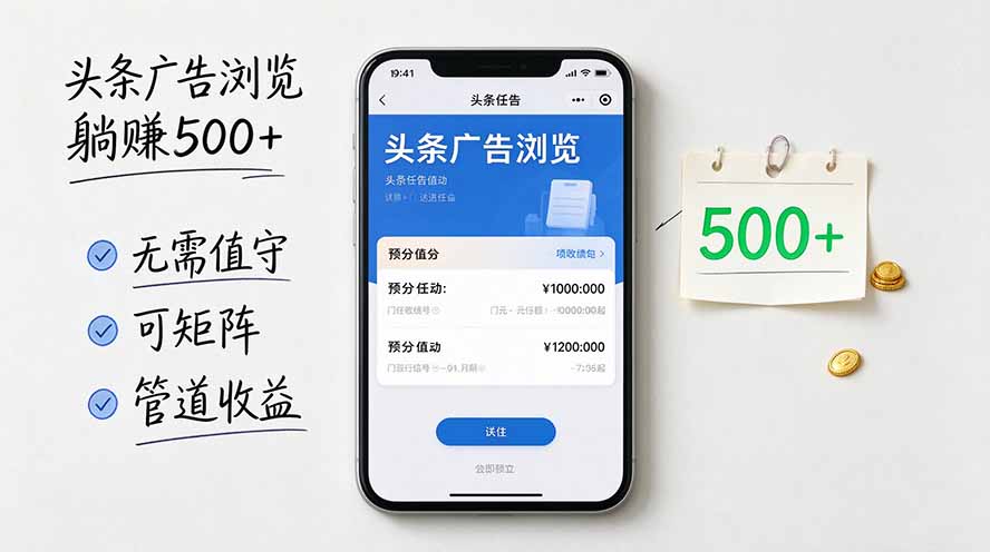 头条广告浏览躺赚500+无需值守,可矩阵并附有管道收益-轻创星球网
