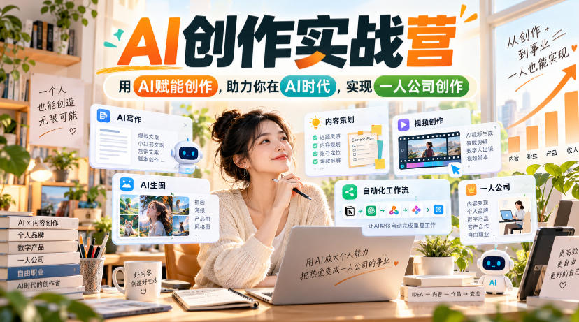 AI创作实战营，用AI赋能创作，助力你在AI时代，实现一人公司创作-轻创星球网
