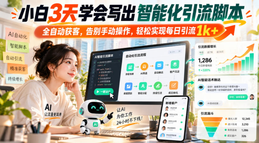小白3天学会写出智能化引流脚本，全自动获客，告别手动操作，轻松实现每日引流1k+-轻创星球网