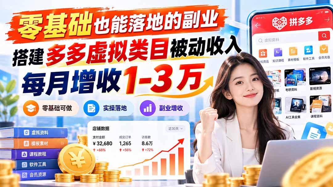 零基础也能落地的副业，搭建多多虚拟类目被动收入，每月增收 1-3 万-轻创星球网