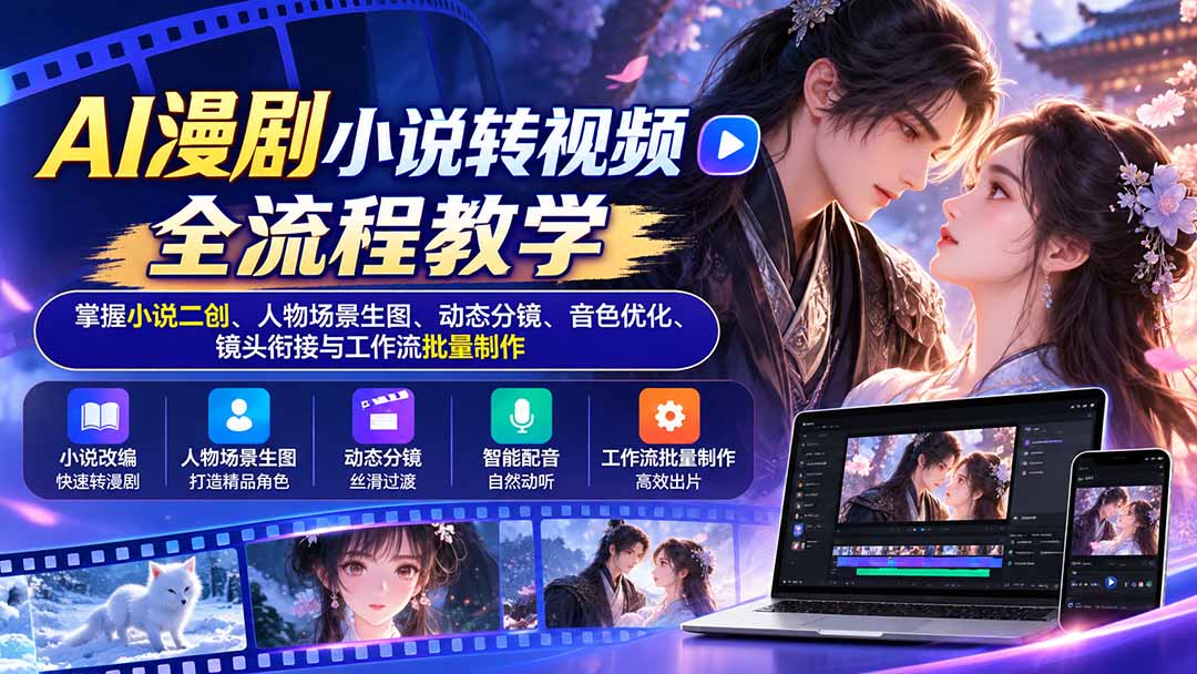 AI漫剧小说转视频全流程教学：掌握小说二创、人物场景生图、动态分镜、音色优化、镜头衔接与工作流批量制作-轻创星球网