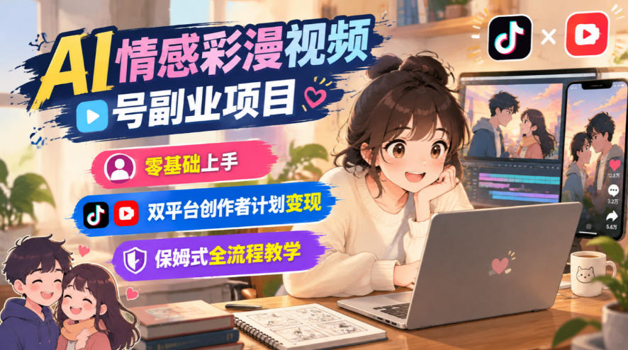 AI情感彩漫视频号副业项目，零基础上手，双平台创作者计划变现，保姆式全流程教学-轻创星球网