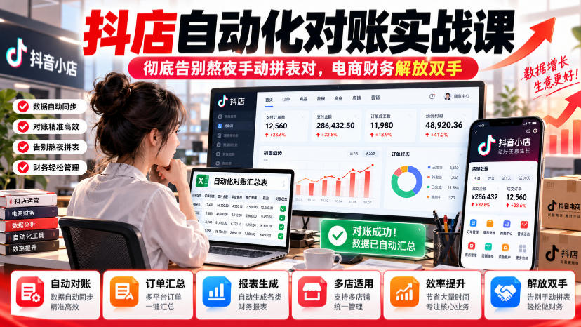 抖店自动化对账实战课，彻底告别熬夜手动拼表对，账电商财务解放双手-轻创星球网