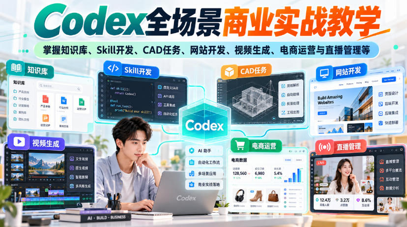 Codex全场景商业实战教学，掌握知识库、Skill开发、CAD任务、网站开发、视频生成、电商运营与直播管理等(更新1010)-轻创星球网