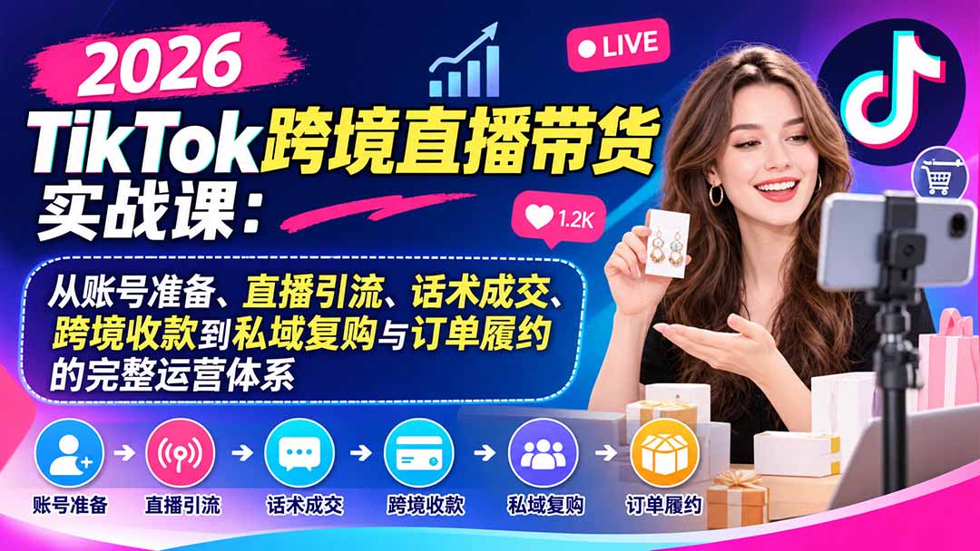 2026TikTok跨境直播带货实战课：从账号准备、直播引流、话术成交、跨境收款到私域复购与订单履约的完整运营体系-轻创星球网