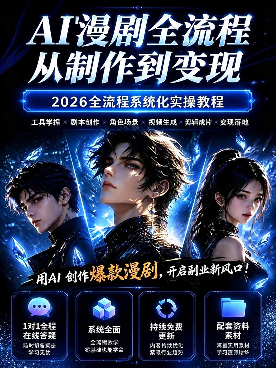 图片[1]-【无水印】2026AI漫剧创作与商业变现掘金营：打通选题→AI编剧→角色场景→自动分镜→视频生成→剪辑发布→运营变现-轻创星球网