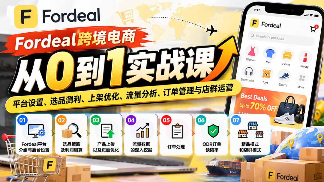 Fordeal跨境电商从0到1实战课：平台设置、选品测利、上架优化、流量分析、订单管理与店群运营-轻创星球网