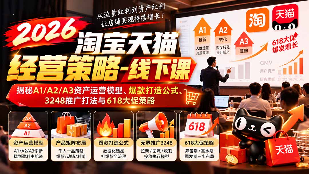 2026淘宝天猫经营策略-线下课：揭秘A1/A2/A3资产运营模型、爆款打造公式、3248推广打法与618大促策略-轻创星球网
